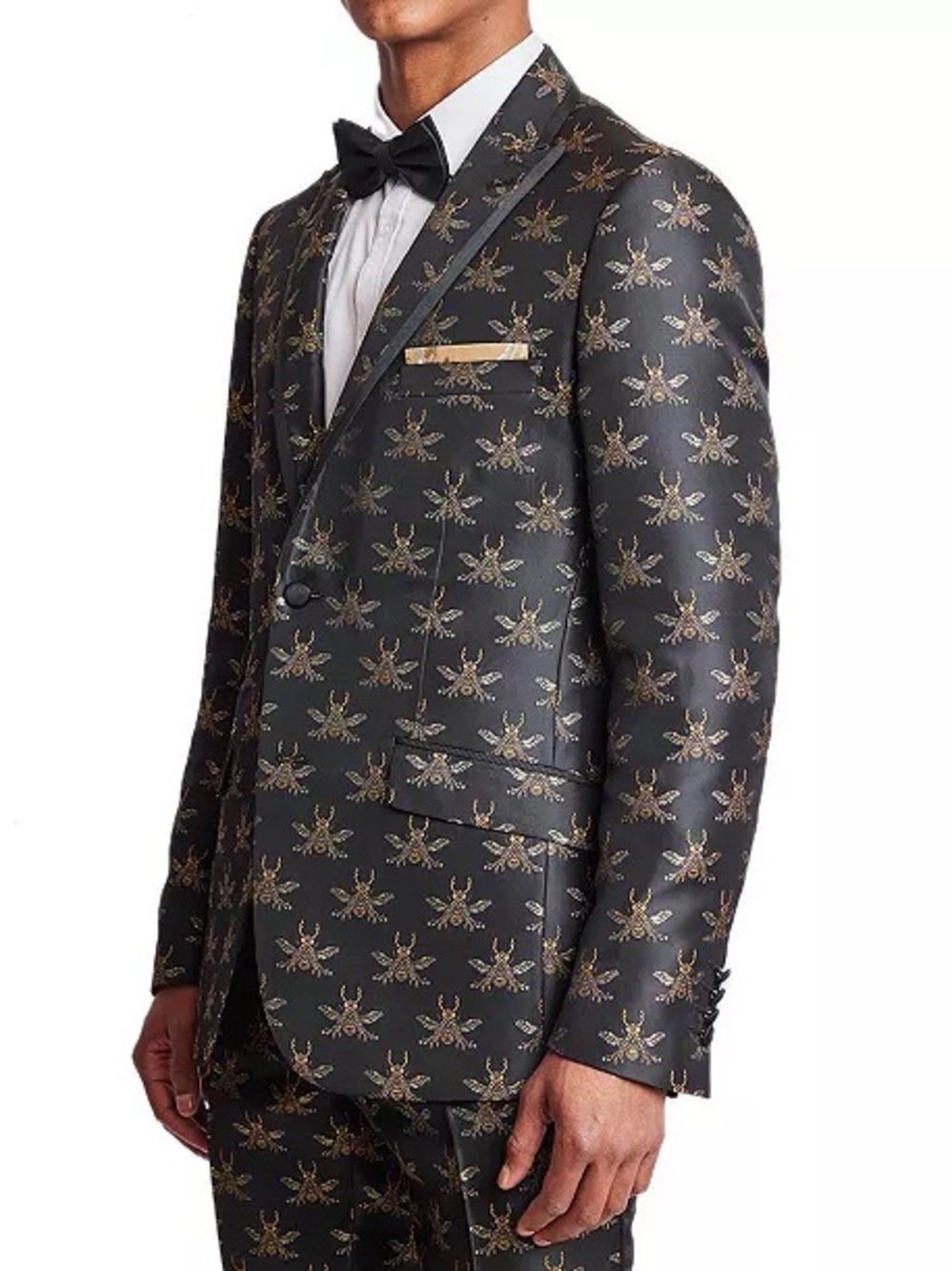 Paisley & Gray Black Blazer with Gold Emblem Pattern